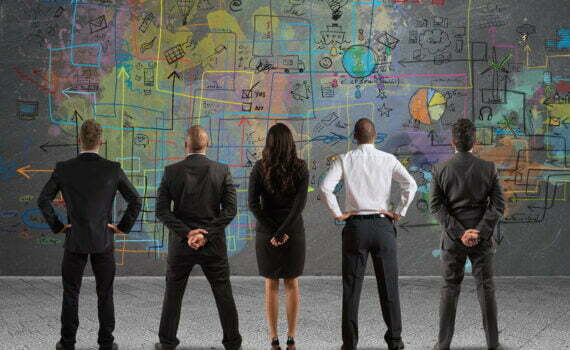 Business people facing away
