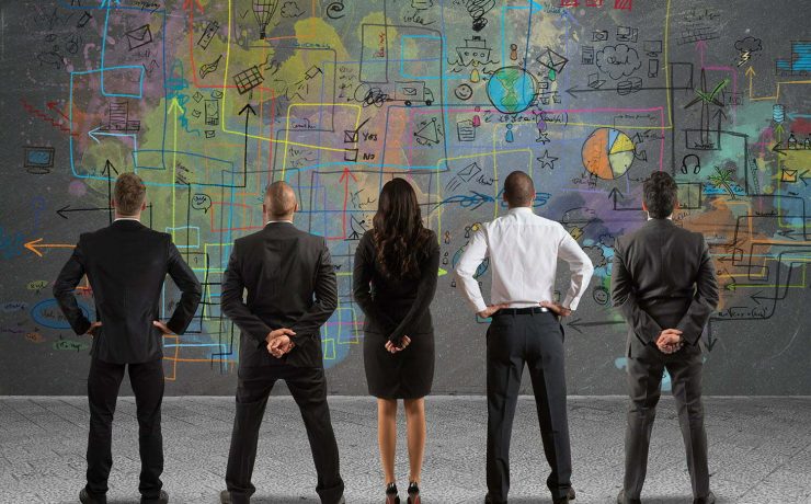 Business people facing away