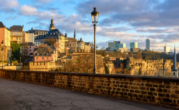 Panoramic view from the ramparts of the Old town of Luxembourg city, Duchy of Luxembourg